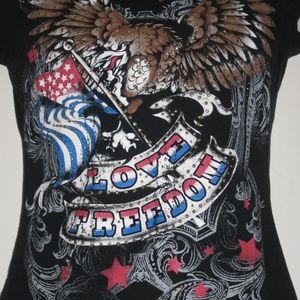 ORNATE BLACK PATRIOTIC T SHIRT WITH RHINESTONES SM
